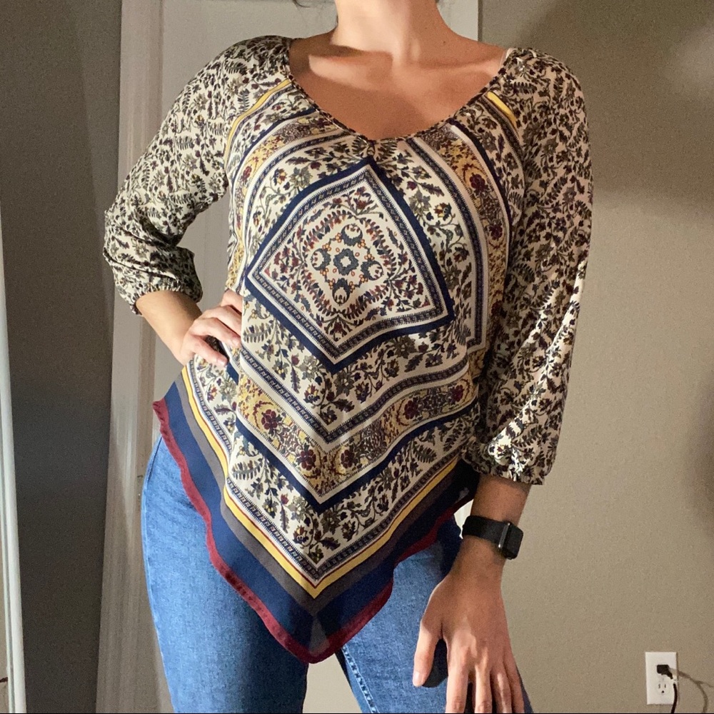 Boho 3/4 Sleeve Asymmetric Tunic